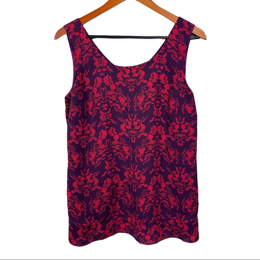 ❗️Cabi Red Toile Print Crepe Scoop Neck Tank Size Medium Top 3258 Career